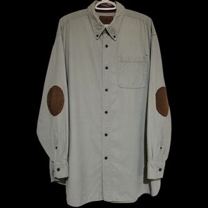 Duck Head Sage Green Corduroy Long Sleeve Button Shirt Suede Elbow Patches XXL